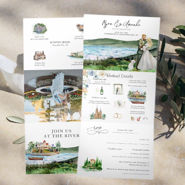 Rustic River Alexandria Bay Wedding Dreifach Gefaltete Einladung (Von Creator hochgeladen)