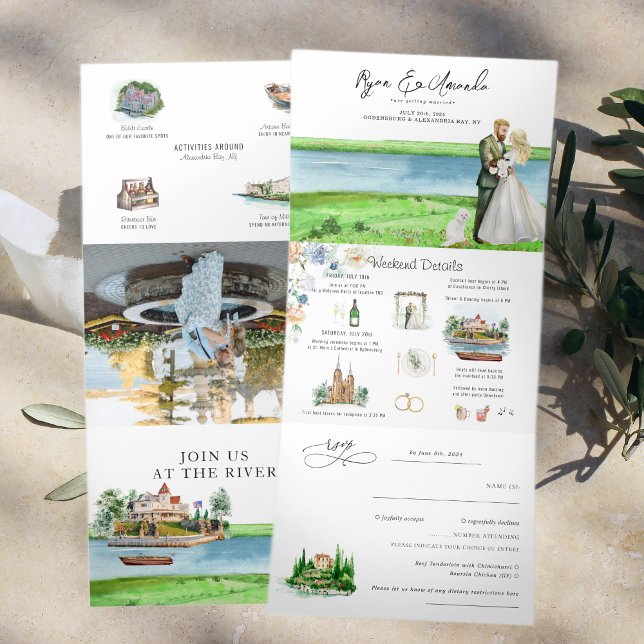 Rustic River Alexandria Bay Wedding Dreifach Gefaltete Einladung (Von Creator hochgeladen)