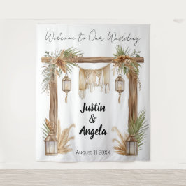 Rustic Romance Customizable Wedding Arch Backdrop Wandteppich