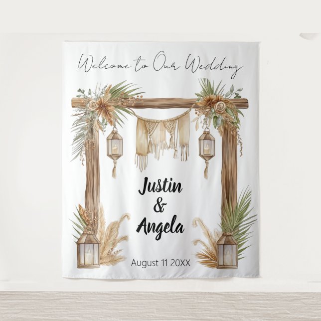 Rustic Romance Customizable Wedding Arch Backdrop Wandteppich (Vorderseite)