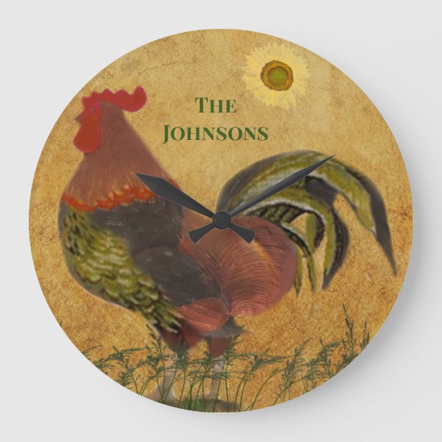 RUSTIC ROOSTER AMERICANA FAMILY NAME LARGE CLOCK GROßE WANDUHR (Vorderseite)