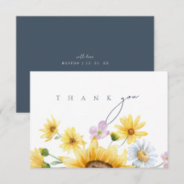 Rustic Royal Blue Opulence Sonnenblumen Hochzeit Dankeskarte