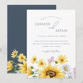 Rustic Royal Blue Opulence Sonnenblumen Hochzeit Einladung