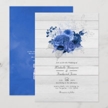 Rustic Royal Blue & Silver Floral QR Code Wedding