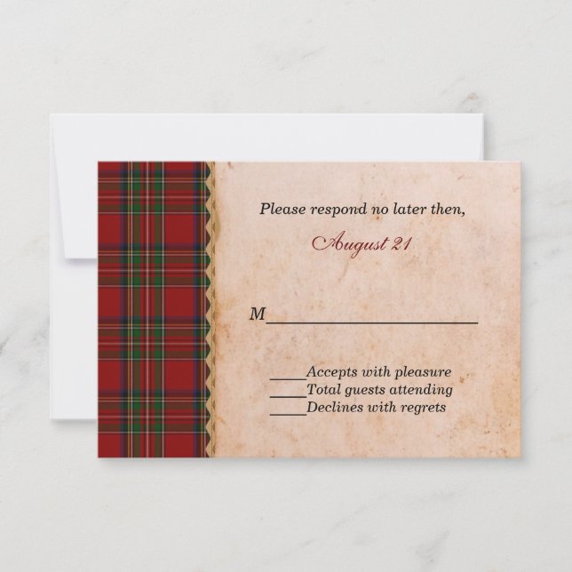Rustic Royal Stewart Kariert Wedding RSVP (Vorderseite)