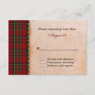 Rustic Royal Stewart Kariert Wedding RSVP Karte