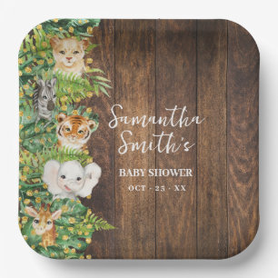 Rustic Safari Animals Gold Glitzer Baby Dusche Pappteller