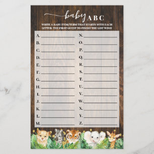 Rustic Safari Baby ABC Babydusche Spielkarte Flyer