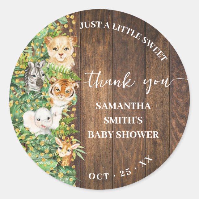 Rustic Safari Baby Dusche Danke Gastgeschenk Runder Aufkleber (Vorderseite)