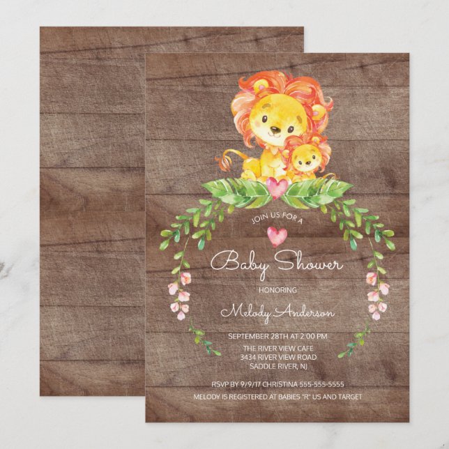 Rustic Safari Jungle Lion Baby Dusche Einladung (Vorne/Hinten)