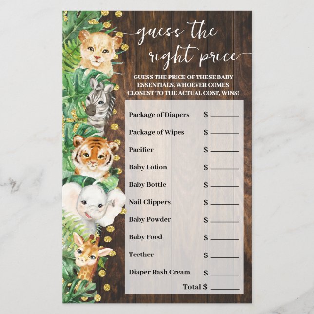 Rustic Safari Raten Sie Richtig Preis Baby Duschsp Flyer (Vorne)