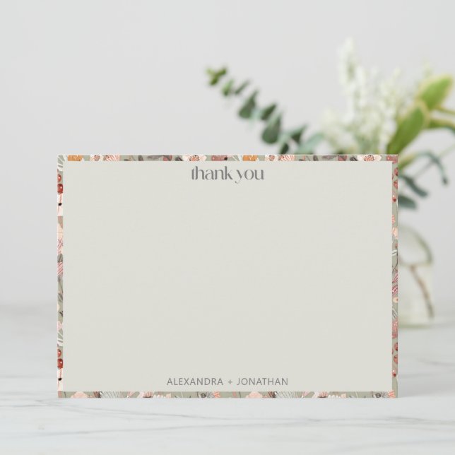Rustic Sage Botanical Couples Shower Custom Names Dankeskarte (Stehend Vorderseite)