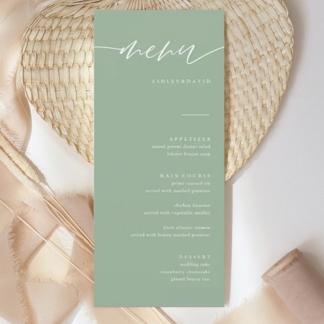 Rustic Sage Green Calligraphy Wedding Menu Cards Menükarte (Von Creator hochgeladen)