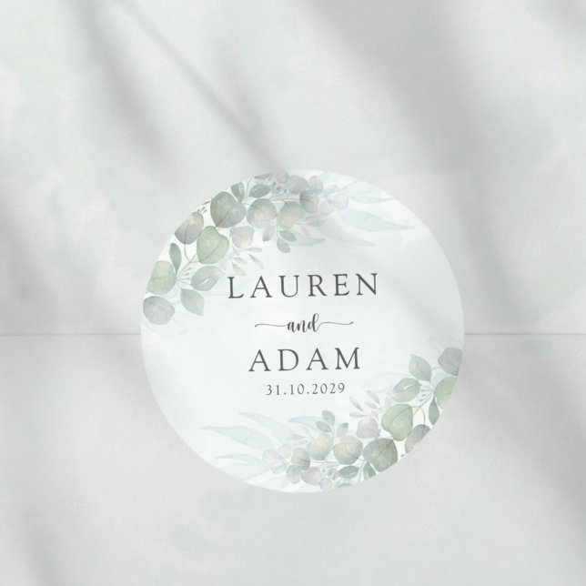 Rustic Sage Green Eucalyptus Watercolor Wedding Runder Aufkleber (Von Creator hochgeladen)
