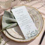 Rustic Sage Green Eucalyptus Wedding Menükarte<br><div class="desc">Discover this elegant watercolour wedding menu design, featuring hand-painted eucalyptus leaves and soft botanical foliage in sage green and dusty blue tones. The rustic yet refined aesthetic makes it perfect for garden, outdoor, boho, or nature-inspired wedding receptions. Fully customizable, this stylish menu template allows you to easily add your own...</div>