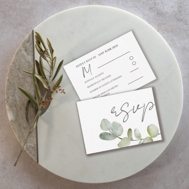 Rustic Sage Green Eucalyptus Wedding RSVP Karte (Von Creator hochgeladen)
