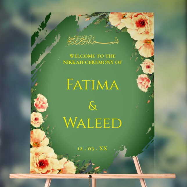 Rustic Sage Green Floral Muslim Nikah Welcome Sign (Neutre)