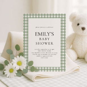 Rustic Sage Green Gingham Baby Dusche Einladung