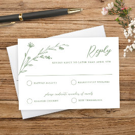 Rustic Sage Green Wildblume Wedding RSVP Card Karte