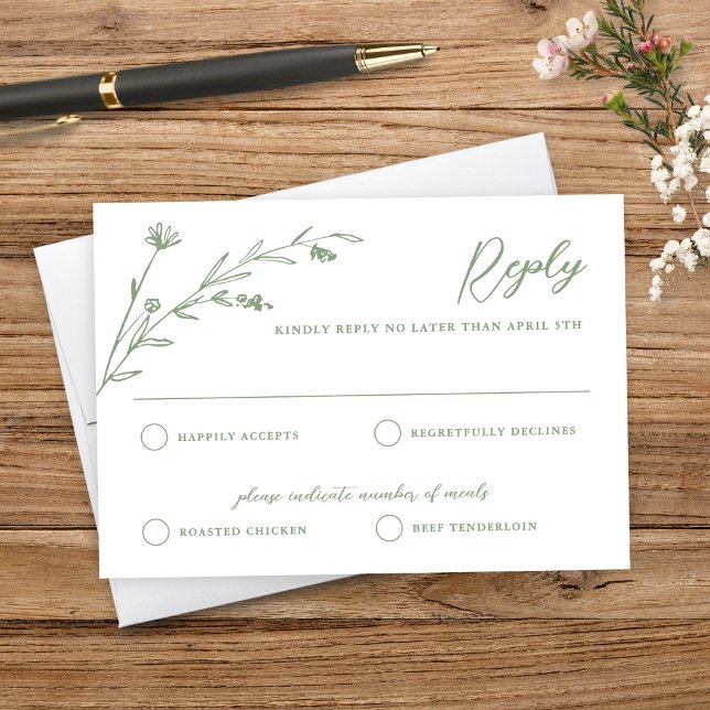 Rustic Sage Green Wildblume Wedding RSVP Card Karte (Von Creator hochgeladen)