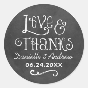Rustic Script Liebe und Dank Kreidetafel Runder Aufkleber