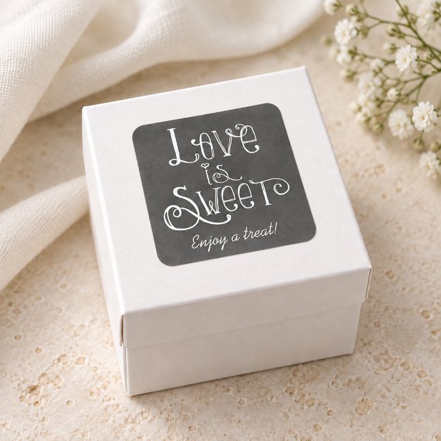 Rustic Script Love is Sweet-Schultafel Quadratischer Aufkleber (Von Creator hochgeladen)