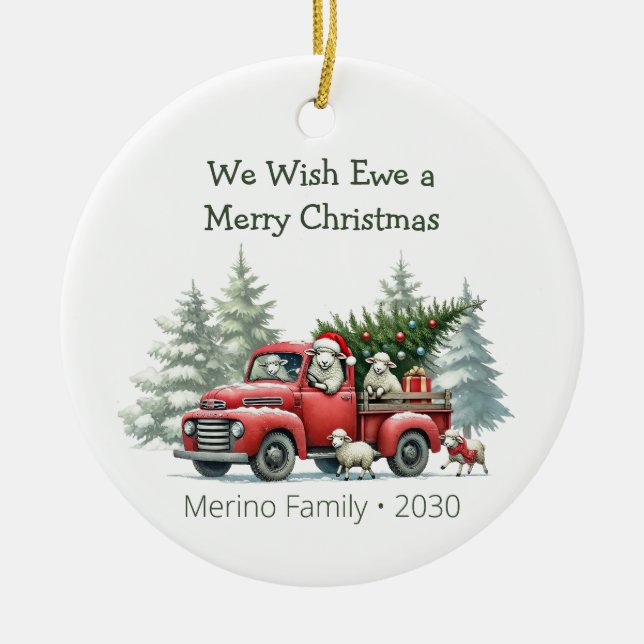 Rustic Sheep Red Truck Themed Photo Keramik Ornament (Vorne)