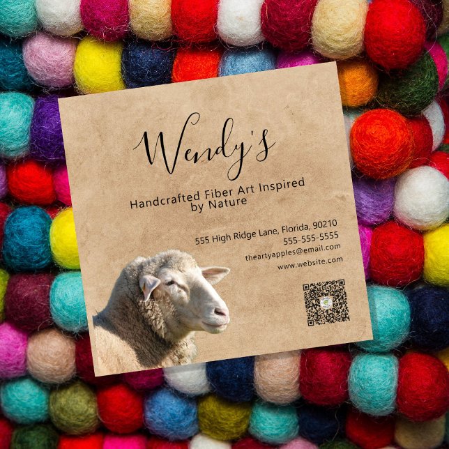 Rustic Sheep Wool Fiber Designer Business Card Quadratische Visitenkarte (Von Creator hochgeladen)