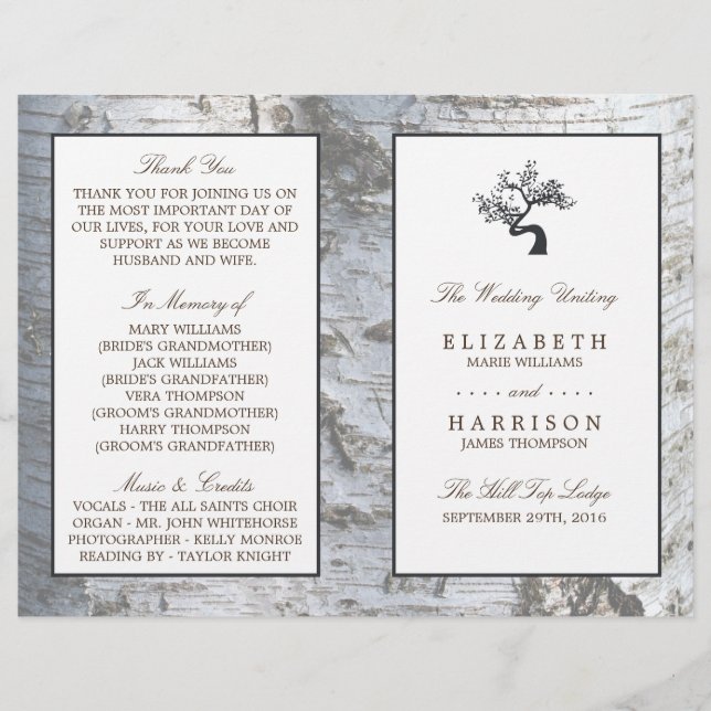 Rustic Silver Birch Tree Programme de mariage (Devant)