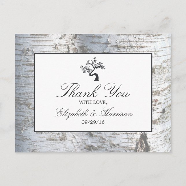 Rustic Silver Birch Tree Wedding Vielen Dank Postkarte (Vorderseite)