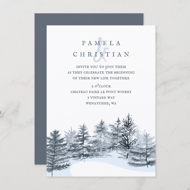 Rustic, Slate Gray Pine Trees Forest Wedding Einladung (Vorne/Hinten)