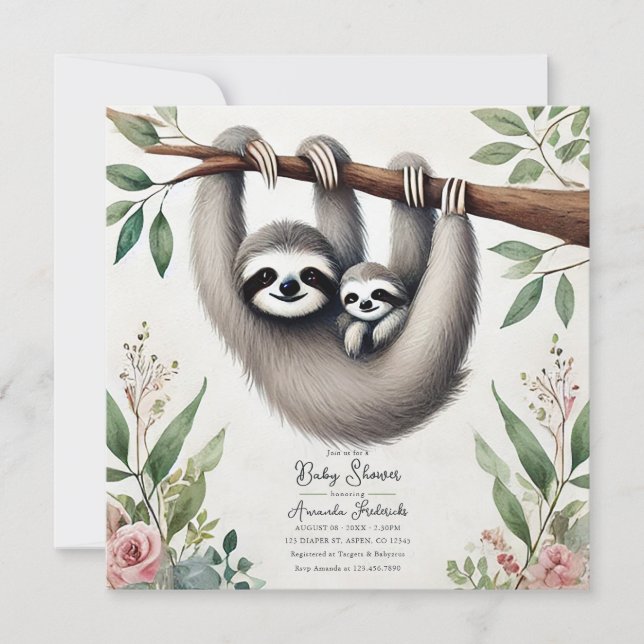 Rustic Sloth Baby Dusche Einladung (Vorderseite)