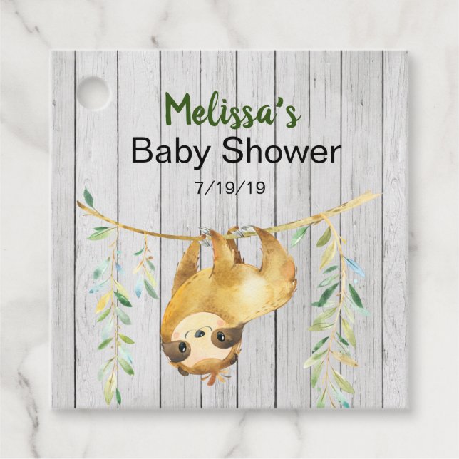 Rustic Sloth Baby Dusche Geschenkanhänger (Vorderseite)