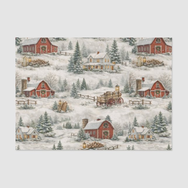 Rustic Snow Covered Farmhouse Winter Pattern Seidenpapier (Vorderseite)