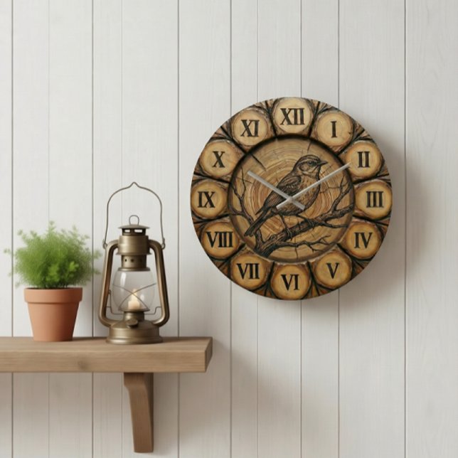 Rustic Songbird Wall Clock | Wood-Look Cabin Decor Große Wanduhr (Von Creator hochgeladen)