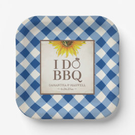Rustic Sonnenblume Blue Gingham I Do GRILLEN Pappteller