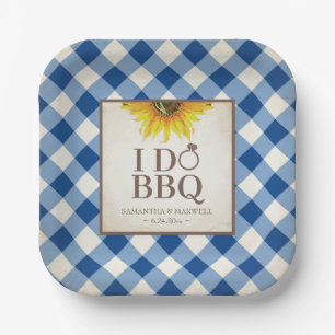 Rustic Sonnenblume Blue Gingham I Do GRILLEN Pappteller