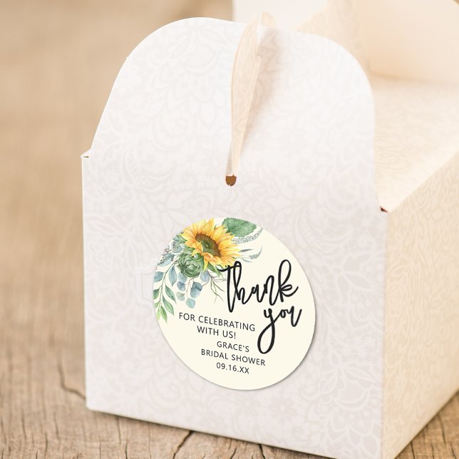 Rustic Sonnenblume Eukalyptus Greenery Vielen Dank Runder Aufkleber (Rustic Sunflower Eucalyptus Greenery Thank You Classic Round Sticker)