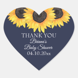 Rustic Sonnenblume Navy Blue Baby Dusche Herz-Aufkleber