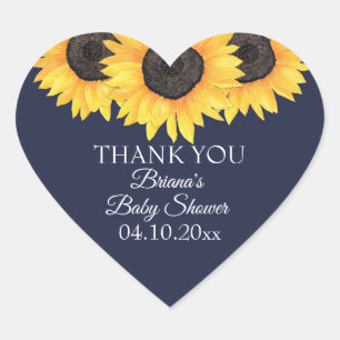 Rustic Sonnenblume Navy Blue Baby Dusche Herz-Aufkleber