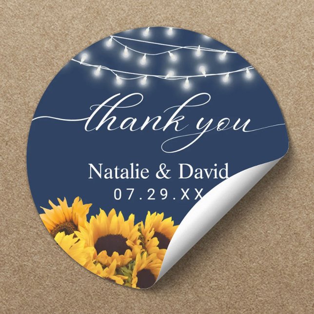 Rustic Sonnenblume Wedding Navy Blue Vielen Dank Runder Aufkleber (Von Creator hochgeladen)