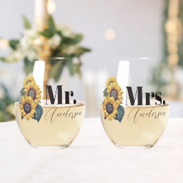 Rustic Sonnenblumen Mr. and Mrs. Weinglas Ohne Stiel