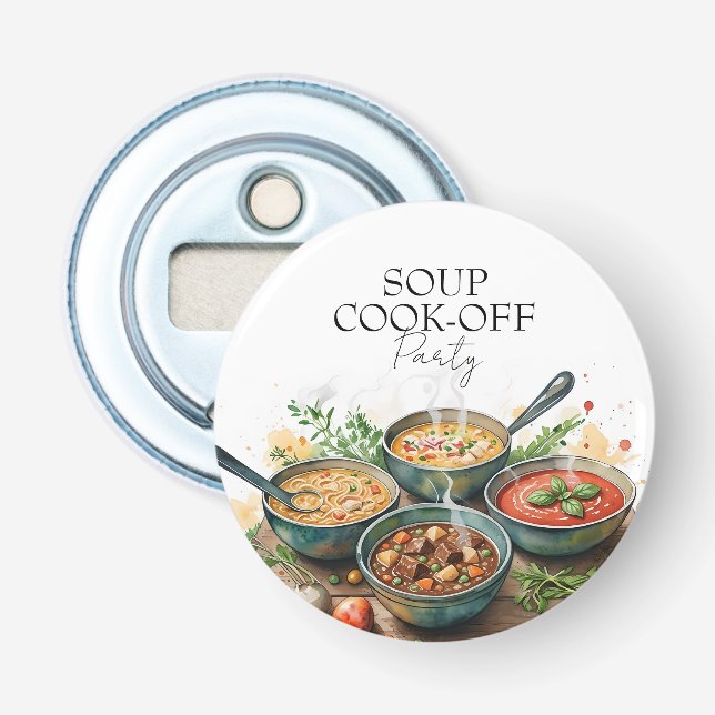 Rustic Soup Cook-Off Potluck Party Watercolor Flaschenöffner (Vorderseite)
