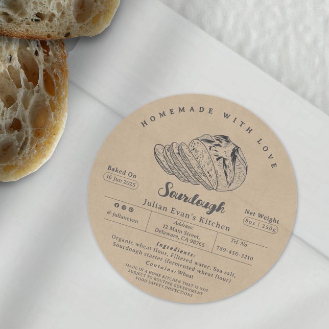 Rustic Sourdough Homemade Bakery Hütte Label Runder Aufkleber (Rustic Sourdough Homemade Bakery Cottage Law Label )