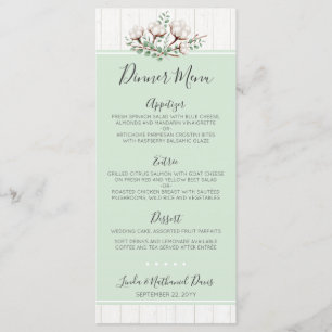 Rustic Southern Cotton & Wood Mariage Menu Dîner