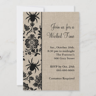 Rustic Spider Damask Halloween Einladung