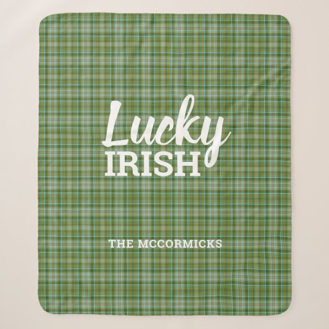 Rustic St Patrick's Day Green Kariert Family Name Sherpadecke (Vorderseite)