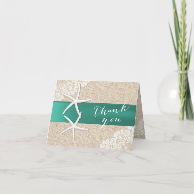 Rustic Starfish Aquamarin Ribbon Vintag Danke (Vorderseite)