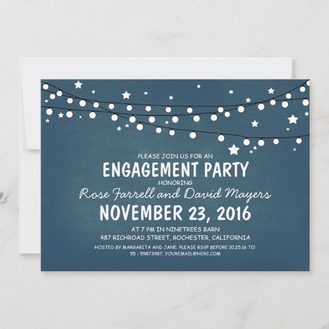 Rustic Starry Night Lights ENGAGEMENT PARTY Einladung (Vorderseite)
