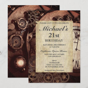Rustic Steampunk Invitation d'anniversaire Vintage